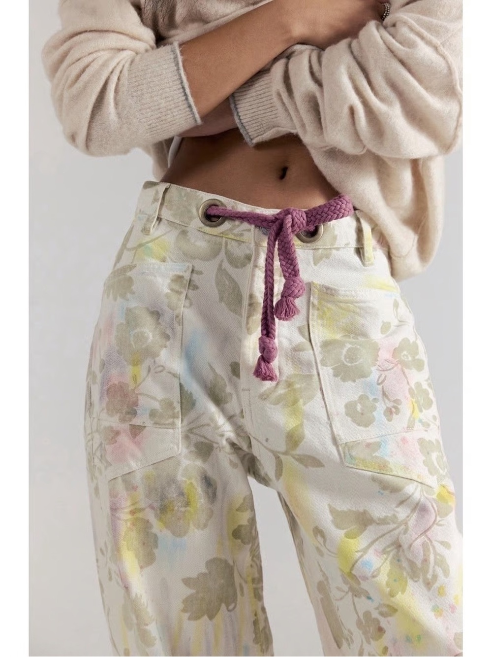 🌸 Free People We The Free Moxie Printed Barrel Jeans Floral Size 28